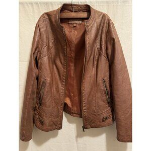 SEBBY Collection Women's NWT Moto Brown FAUX Stretch Leather Jacket Size Med.